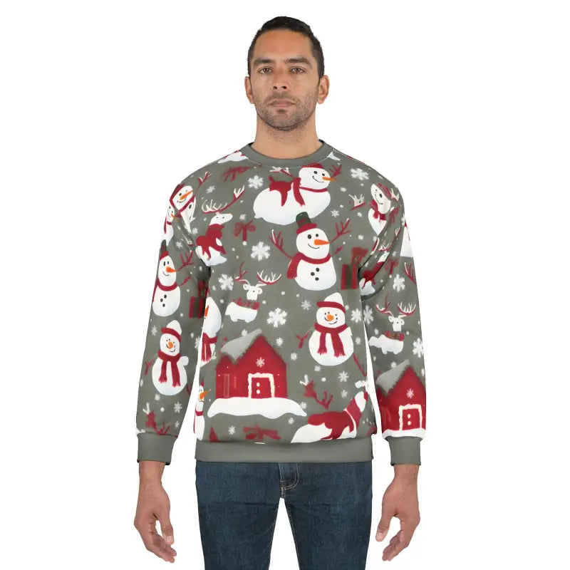 Festive Snowman Unisex Sweatshirt for Cozy Christmas Vibes - All Over Prints