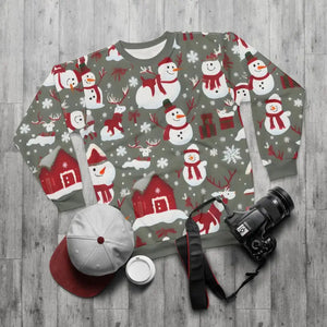 Christmas Snowman Unisex Sweatshirt Cut Aop - Dipaliz - Xs - Sweatshirts