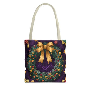 Christmas Wreath Aop Tote Bag - Festive Multi-size - Dipaliz - 13’’ × / Beige - Bags