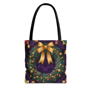 Christmas Wreath Aop Tote Bag - Festive Multi-size - Dipaliz - 13’’ × / Black - Bags