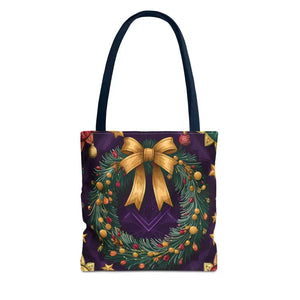 Christmas Wreath Aop Tote Bag - Festive Multi-size - Dipaliz - 13’’ × / Navy - Bags