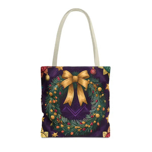 Christmas Wreath Aop Tote Bag - Festive Multi-size - Dipaliz - 16’’ × / Beige - Bags