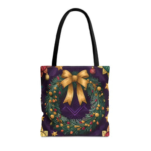 Christmas Wreath Aop Tote Bag - Festive Multi-size - Dipaliz - 16’’ × / Black - Bags