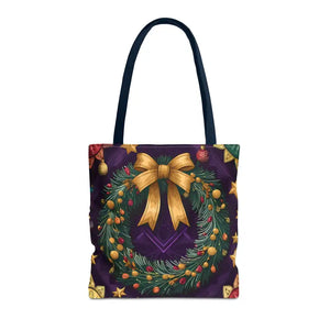 Christmas Wreath Aop Tote Bag - Festive Multi-size - Dipaliz - 16’’ × / Navy - Bags