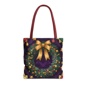 Christmas Wreath Aop Tote Bag - Festive Multi-size - Dipaliz - 16’’ × / Red - Bags
