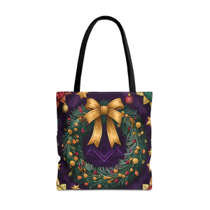 Christmas Wreath Aop Tote Bag - Festive Multi-size - Dipaliz - 18’’ × / Black - Bags