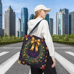 Christmas Wreath Aop Tote Bag - Festive Multi-size - Dipaliz - 18’’ × / Navy - Bags