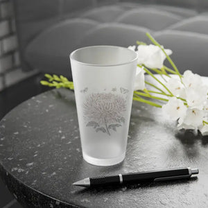 Frosted 16oz Pint Glass - Chrysanthemum Style - Dipaliz - Beer Glasses