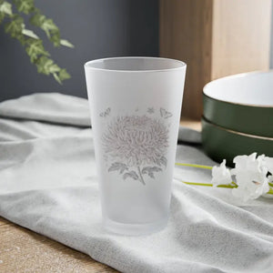 Frosted 16oz Pint Glass - Chrysanthemum Style - Dipaliz - Beer Glasses