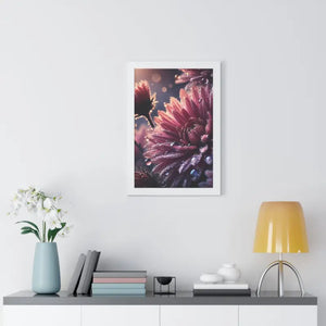 Chrysanthemum Dew Drops Framed Vertical Poster - Dipaliz - Posters