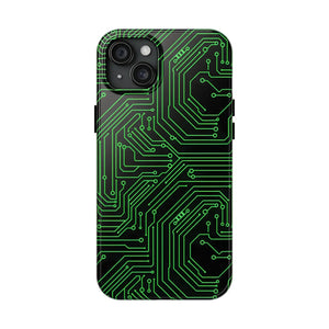 Circuit Board Tough Phone Case - Green Tech Design - Dipaliz - Iphone 15 Plus