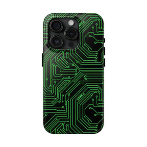 Circuit Board Tough Phone Case - Green Tech Design - Dipaliz - Iphone 15 Pro