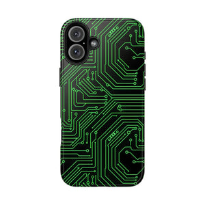 Circuit Board Tough Phone Case - Green Tech Design - Dipaliz - Iphone 16 Plus