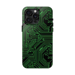 Circuit Board Tough Phone Case - Green Tech Design - Dipaliz - Iphone 15 Pro Max