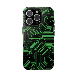 Circuit Board Tough Phone Case - Green Tech Design - Dipaliz - Iphone 16 Pro