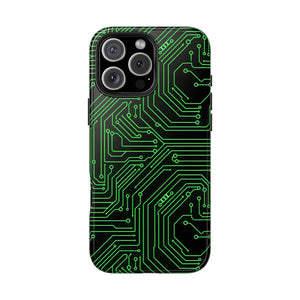 Circuit Board Tough Phone Case - Green Tech Design - Dipaliz - Iphone 16 Pro Max