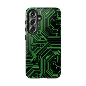 Circuit Board Tough Phone Case - Green Tech Design - Dipaliz - Samsung Galaxy S25