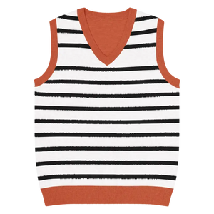 Classic Stripes Knit V-neck Vest - Retro Women’s Fashion - Dipaliz - Xl - Vests