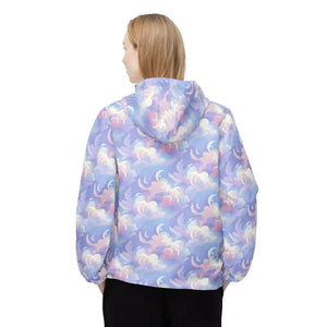 Outerwear - Cloud Dream Windbreaker Pastel Purple Print Hooded Shell - Dipaliz