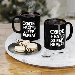 Sleek Black Coffee Mugs - Eat Sleep Code Repeat Ceramic - Dipaliz