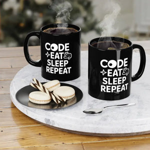 Mug - Eat Sleep Code Black Coffee Mugs for Coders - Dipaliz 11oz