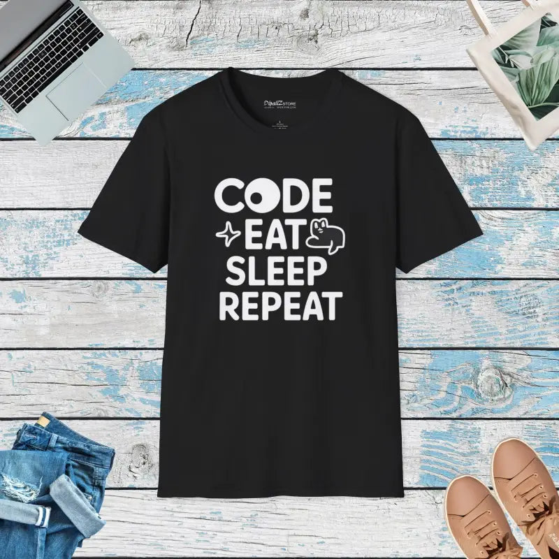 Code Eat Sleep Repeat Programmer Unisex Softstyle T-shirt - Black / s