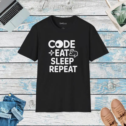 Code Eat Sleep Repeat Programmer Unisex Softstyle T-shirt - Black / s