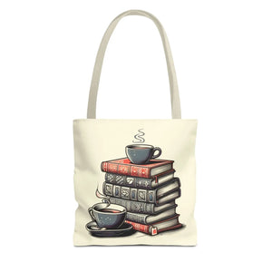 Vibrant Books Tote Bag - Coffee and Stories Canvas - Dipaliz - Shopping Totes