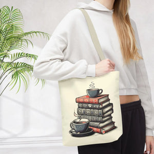 Vibrant Books Tote Bag - Coffee and Stories Canvas - Dipaliz - Shopping Totes