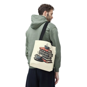 Vibrant Books Tote Bag - Coffee and Stories Canvas - Dipaliz - Shopping Totes