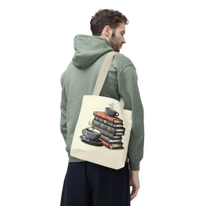 Vibrant Books Tote Bag - Coffee and Stories Canvas - Dipaliz - Shopping Totes