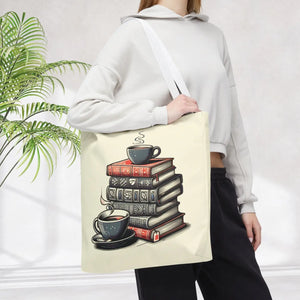 Vibrant Books Tote Bag - Coffee and Stories Canvas - Dipaliz - Shopping Totes