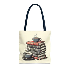 Books Tote Bag - Vibrant Reader Coffee Lover Style - Dipaliz - 16’’ × / Navy - Shopping Totes