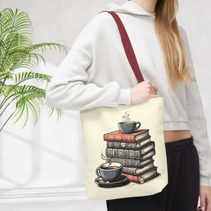 Books Tote Bag - Vibrant Reader Coffee Lover Style - Dipaliz - Shopping Totes