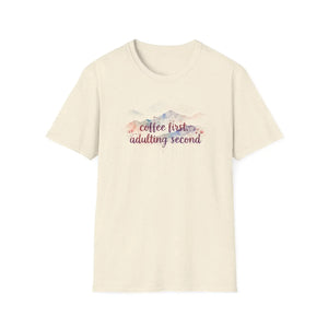 Coffee First Adulting Second T‑shirt, Cute Watercolor Tee for Millennials & New Grads - T-shirts