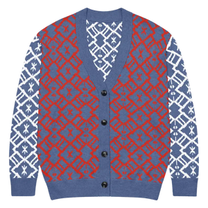 Color Block Burgundy Blue Patterned Sleeve Cardigan - Dipaliz - l - Cardigans