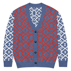 Color Block Burgundy Blue Patterned Sleeve Cardigan - Dipaliz - Xs - Cardigans