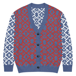 Color Block Burgundy Blue Patterned Sleeve Cardigan - Dipaliz - m - Cardigans