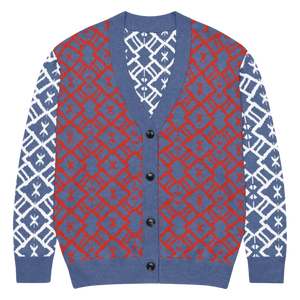 Color Block Burgundy Blue Patterned Sleeve Cardigan - Dipaliz - 3xl - Cardigans