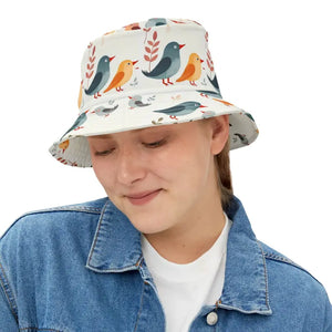 Colorful Bird Print Bucket Hat Summer Style - Dipaliz - Small / White Stitching - Hats