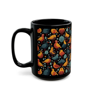 Colorful Birds Black Ceramic Mug - Bold Coffee Cup - Dipaliz - Mugs