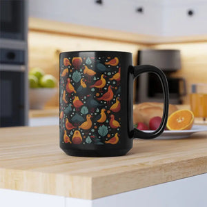 Colorful Birds Black Ceramic Mug - Bold Coffee Cup - Dipaliz - Mugs