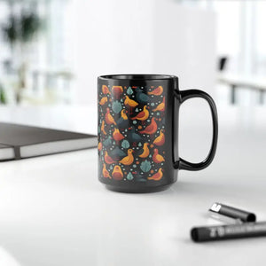 Colorful Birds Black Ceramic Mug - Bold Coffee Cup - Dipaliz - 15oz - Mugs