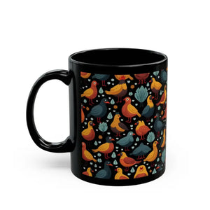 Colorful Birds Black Ceramic Mug - Bold Coffee Cup - Dipaliz - Mugs
