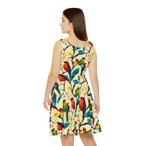 Colorful Birds Skater Dress – Eco Friendly - Dipaliz - Dresses - Xs
