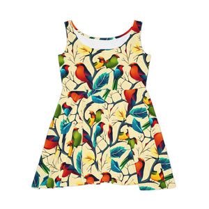 Colorful Birds Skater Dress – Eco Friendly - Dipaliz - Dresses - Xs
