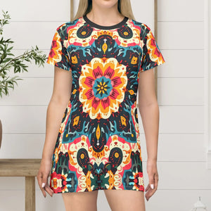 Vibrant Floral Print T-shirt Dress - Summer - Dipaliz - Dresses - Xs