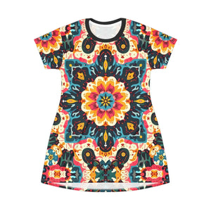 Vibrant Floral Print T-shirt Dress - Summer - Dipaliz - Dresses - Xs