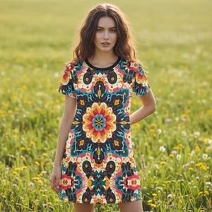 Vibrant Floral Print T-shirt Dress - Summer - Dipaliz - Dresses - Xs