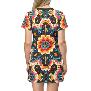 Vibrant Floral Print T-shirt Dress - Summer - Dipaliz - Dresses - Xs